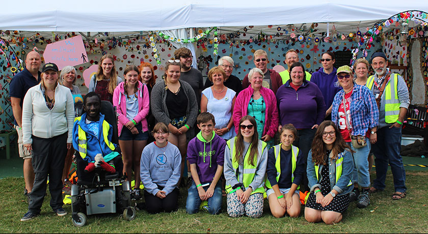 URC volunteers standing outside the URC at the Greenbelt festival Greenbelt group image